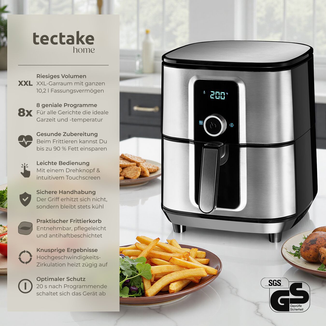 tectake Heißluftfritteuse, 1800 W, 10,2 l, 1800 W