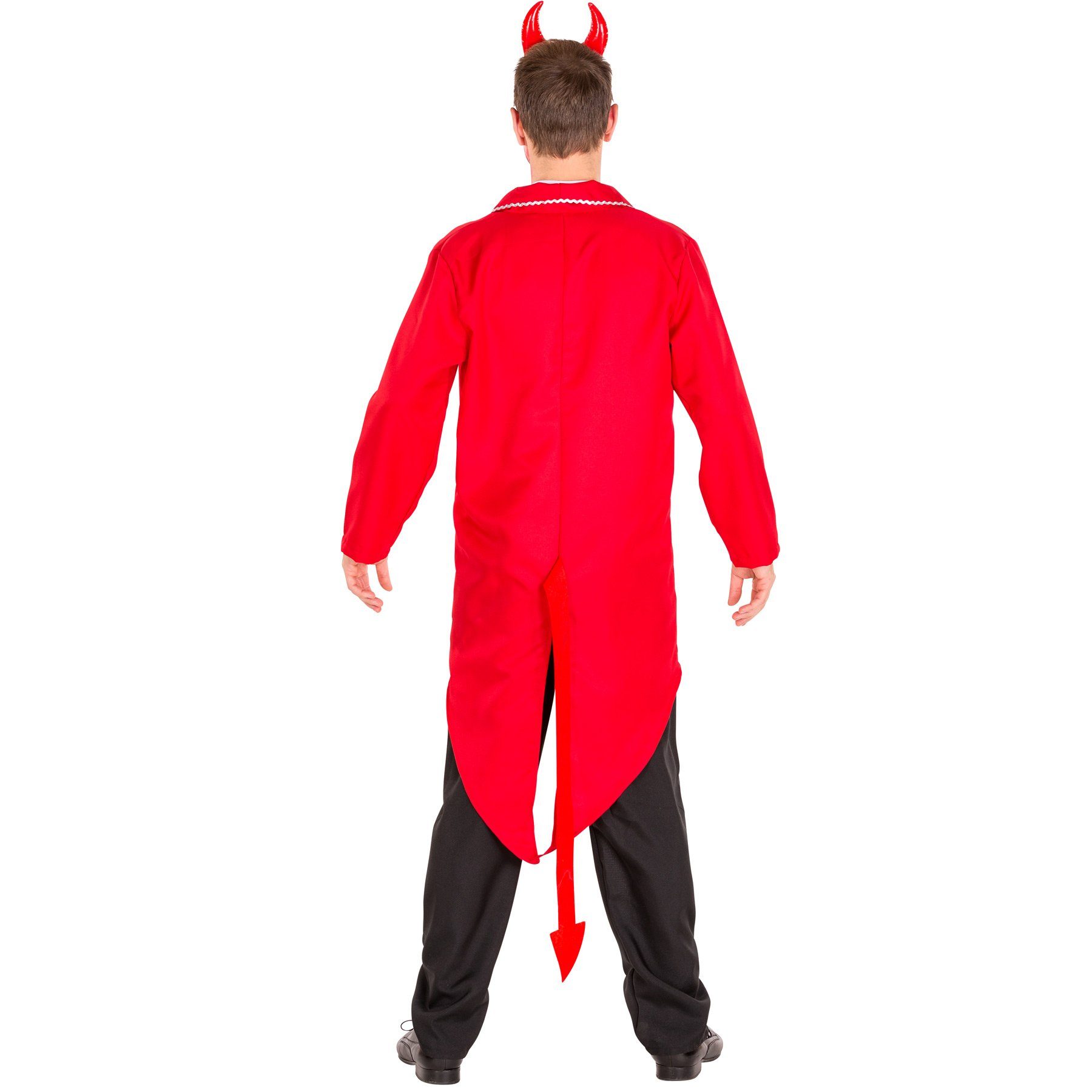dressforfun Vampir-Kostüm Luzifer/Teufelsgestalt, in rot, Gr. M, Haarreifen mit Teufelshörnern, Frack, Frack mit Teufelsschwanz und Glitzer-Bordüre am Kragen, Hose