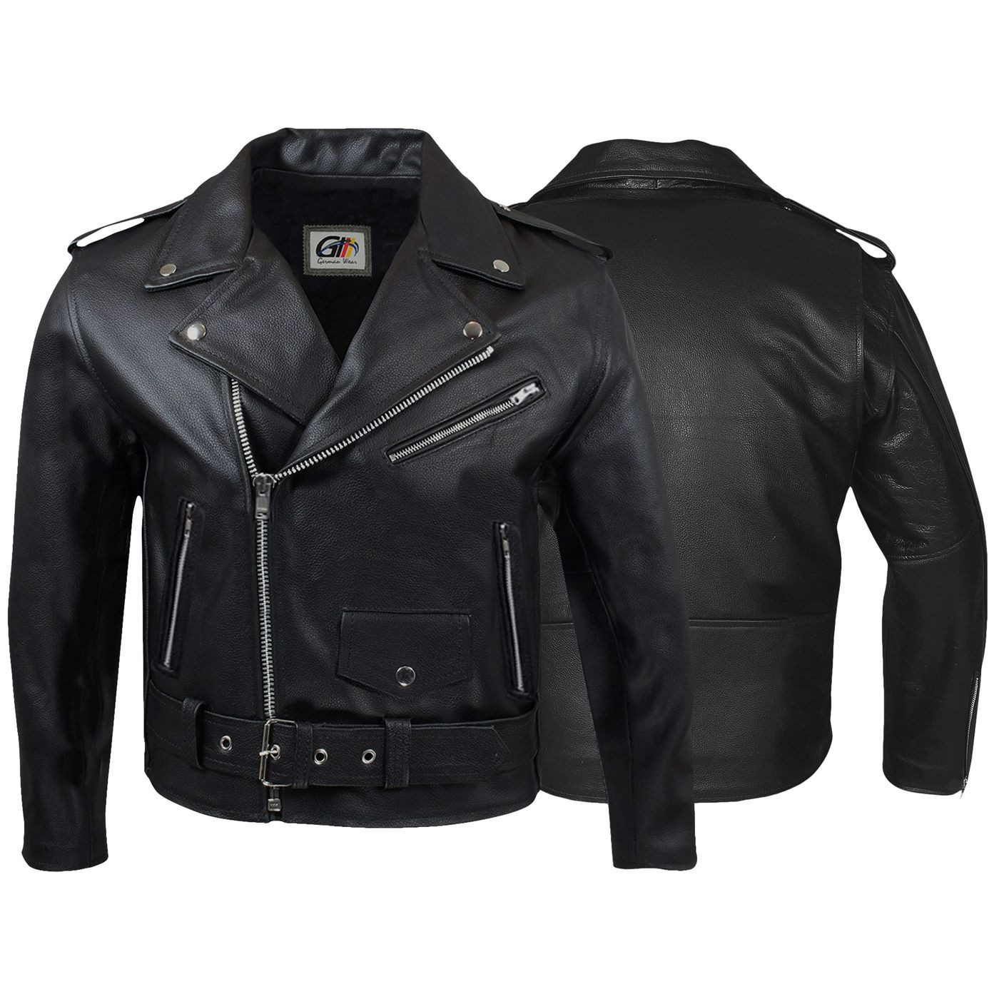 German Wear Lederjacke GW411J Black Retro Motorradjacke Rockerjacke Chopper Lederjacke Brando Vintag