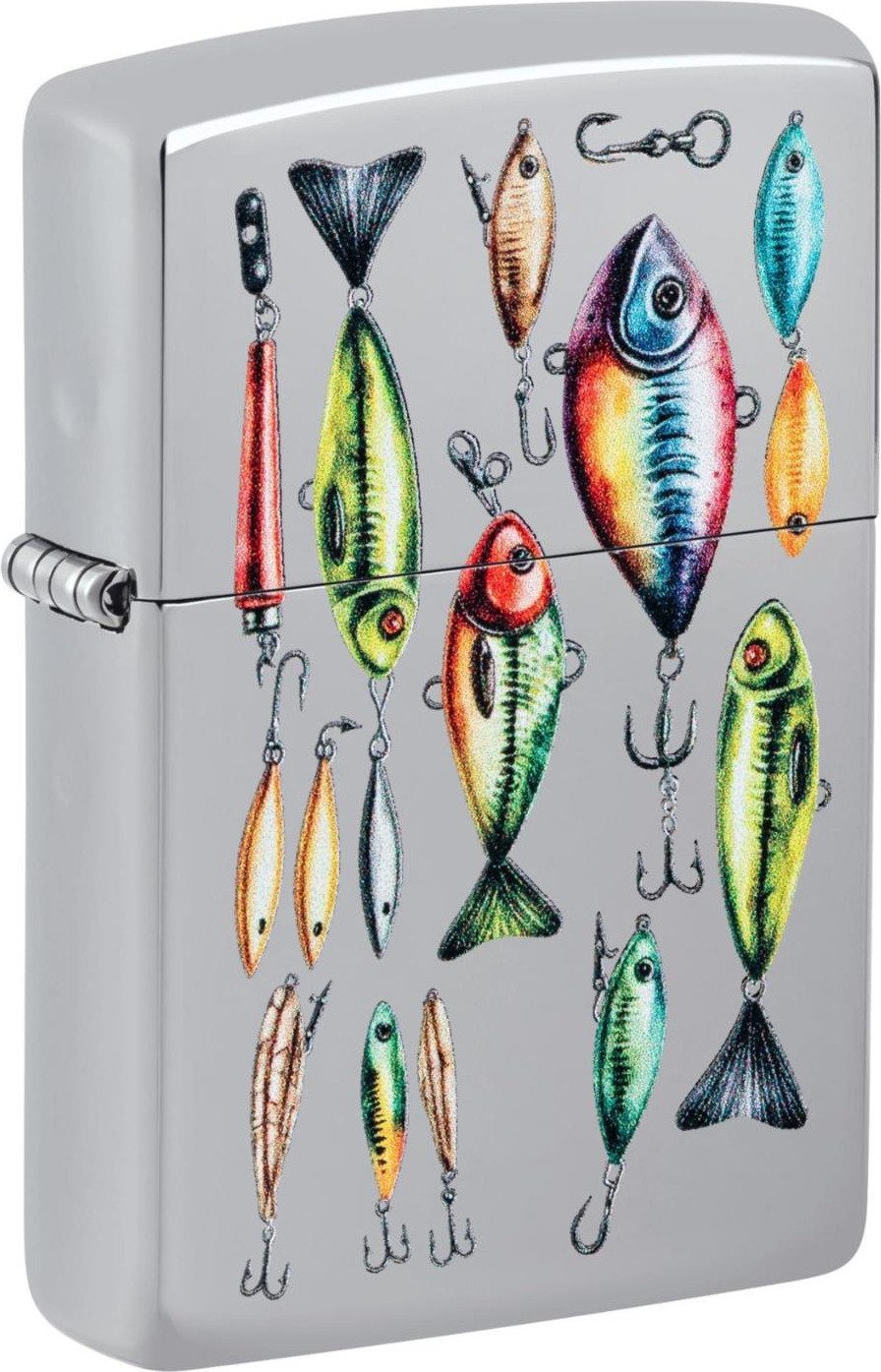 Feuerzeug ZIPPO Benzinfeuerzeug "Fishinglure", color Image, silber