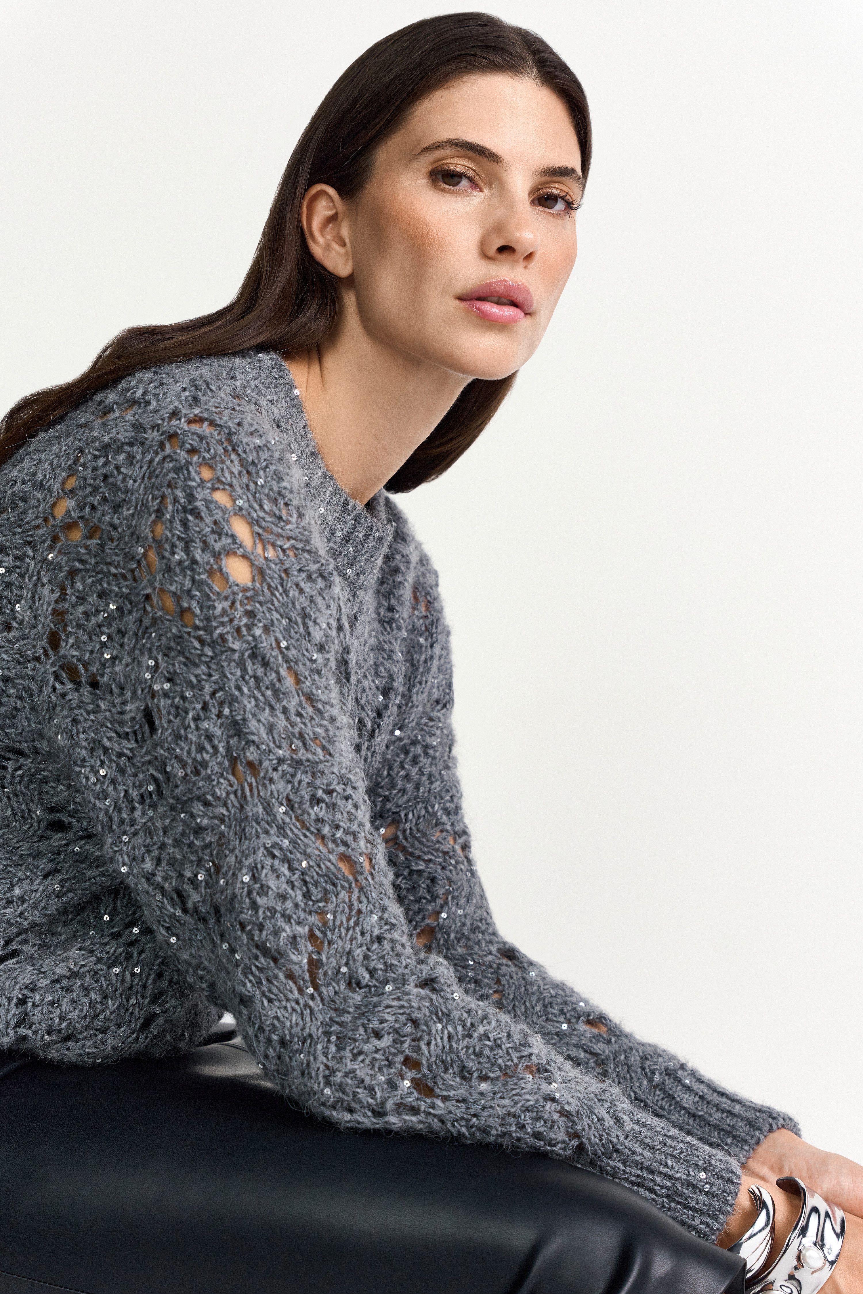 RICHROYAL Strickpullover mit schimmernden Pailletten, feines Lochmuster, ge günstig online kaufen