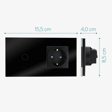 Navaris Touch Schalter mit Schuko Steckdose - Design Glas Touchschalter Elektro-Adapter, 15,50 cm