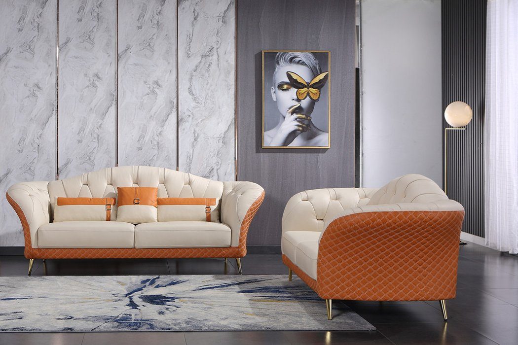 Sofagarnitur JVmoebel Set, Couch Luxus Sofa Made Möbel in Orange Sofa Polster 3+2 Beige Europe