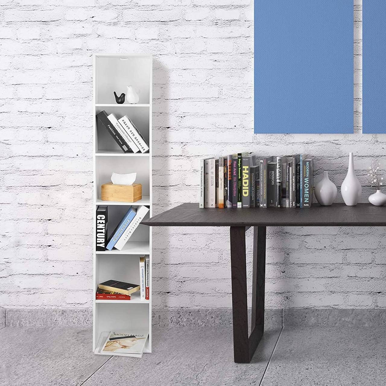 Woltu Bücherregal, 6 Aktenschrank, MDF, Weiß 30x24x158,5cm 1-tlg., Fächer