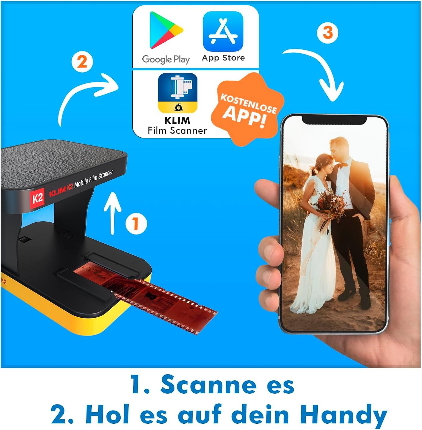 KLIM K2 Dia/Negativ -Scanner, (35mm, Mobiler Film Scanner, Fotoscanner zum digitalisieren)