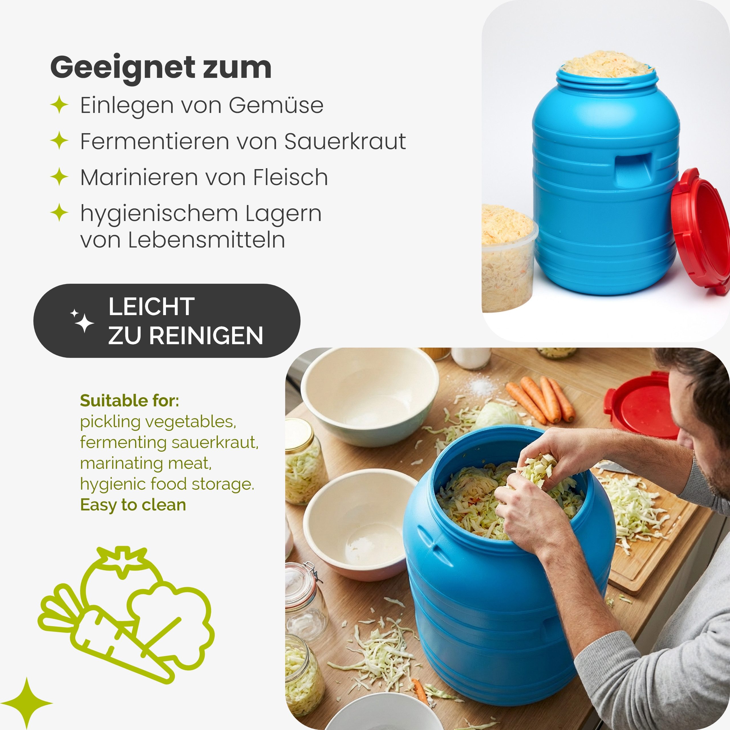Garronda Regentonne Plastikfass für Garten Lebensmittelfass aus HDPE-Kunststoff GD-0055, 30 l, (2-tlg) – Bild 5 von 5