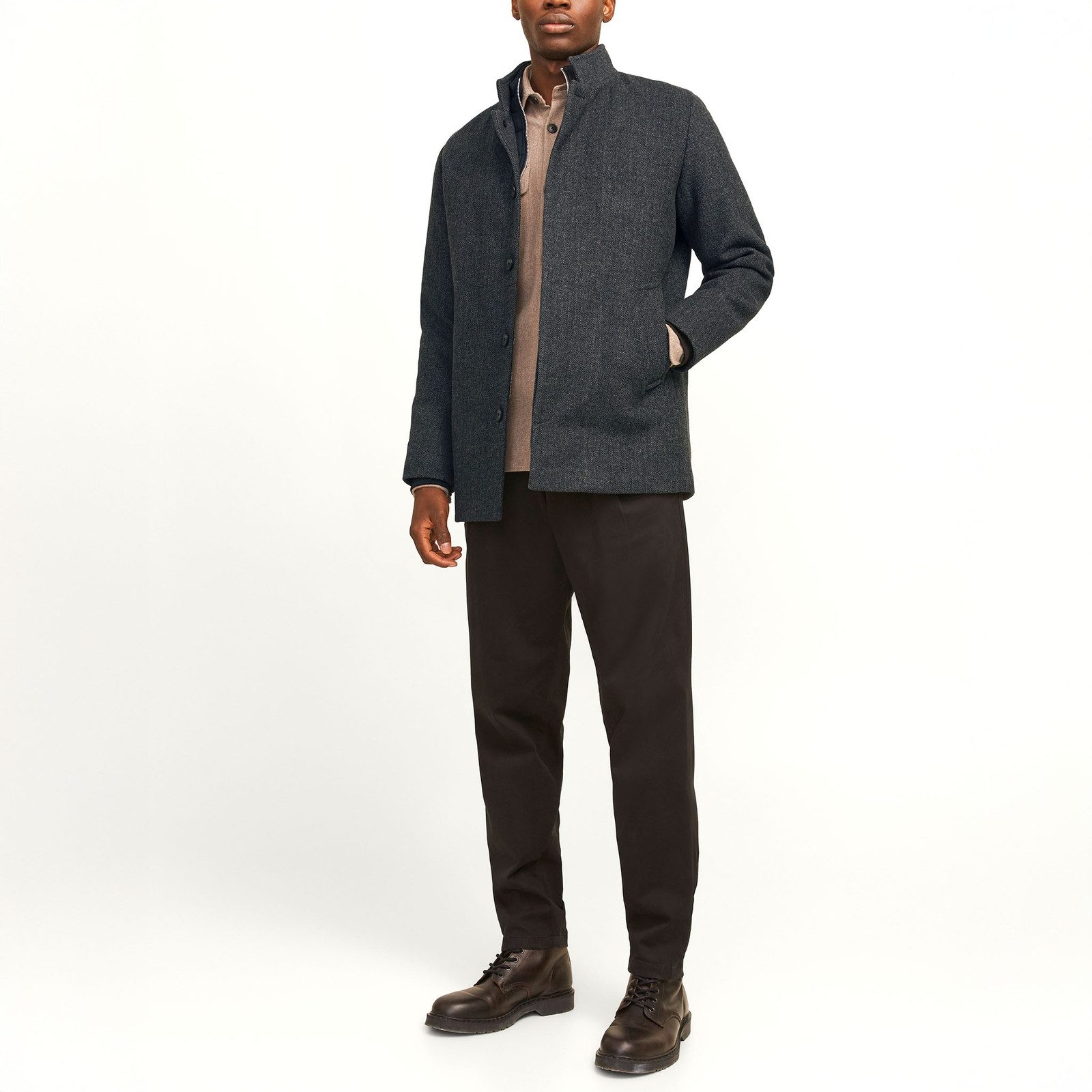 Jack & Jones Kurzmantel Wolljacke JJEHARRISON Wool Blend Jacket mit Herringbone-Muster – Bild 2 von 5