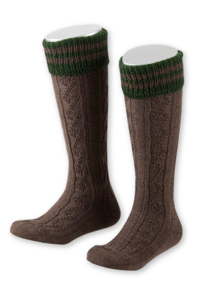 Lusana Trachtensocken Trachten Kinder Kniestrümpfe - L320R - mittelbraun