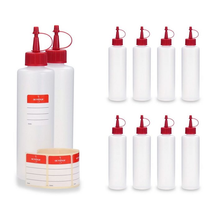 OCTOPUS Kanister 10 Plastikflaschen 250 ml rund mit roten Spritzverschlüssen (leer) (10 St)