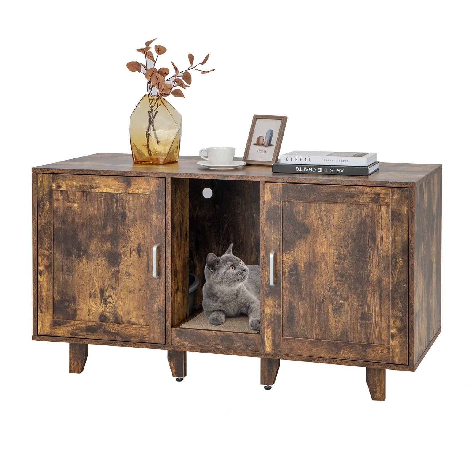 COSTWAY Tierhaus, Katzenklo Schrank, mit 2 Türen & Kratzbrett, 120 x 52 x 6 günstig online kaufen