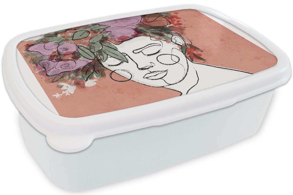 Mädchen Kunststoff, Blumen Jungs Lunchbox Frau weiß - Brotbox Porträt und für und MuchoWow (2-tlg), - Erwachsene, Pastell, - Brotdose, für Kinder