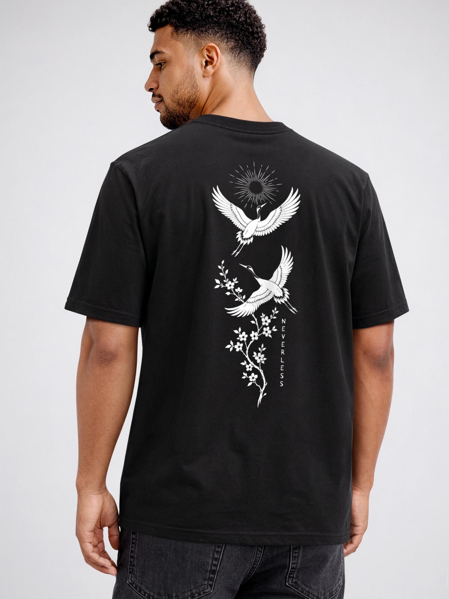 Neverless Oversize-Shirt Herren T-Shirt - Crane - Relaxed Fit Printshirt Sommer Fashion mit Print – Bild 2 von 5