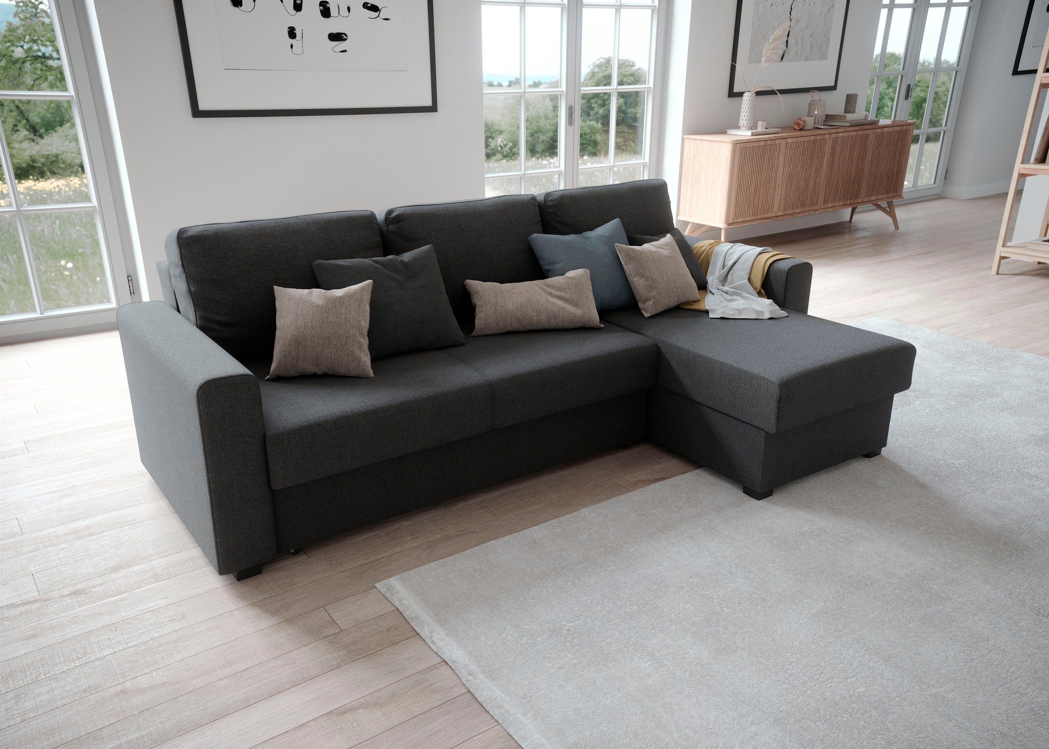OTTO home Ecksofa Dublin L-Form, B: 234cm, in Cord, Schlaffunktion und Bettkasten, Recamiere links oder rechts montierbar