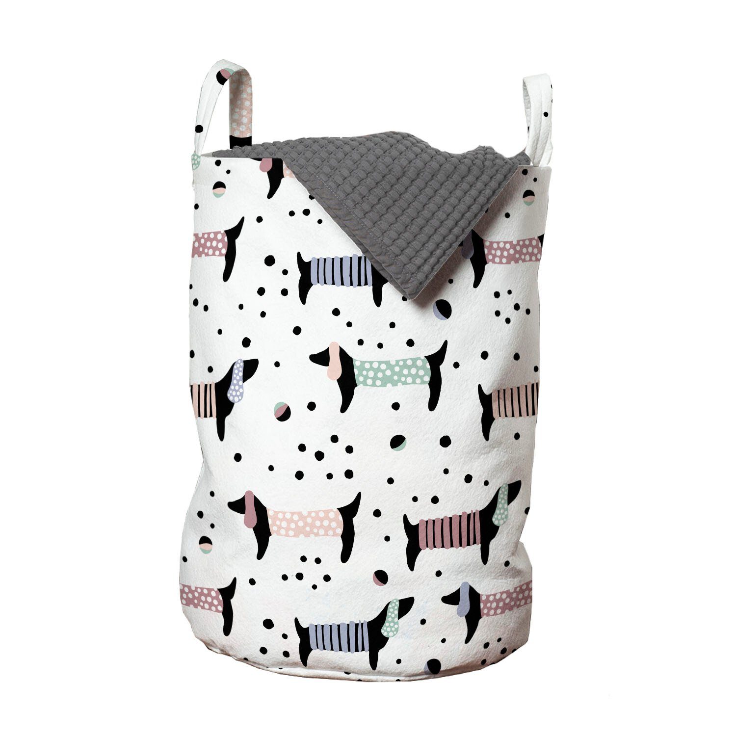 Abakuhaus Wäschesäckchen Wäschekorb mit Griffen Kordelzugverschluss für Waschsalons, Hund Dackel-Silhouetten Dots