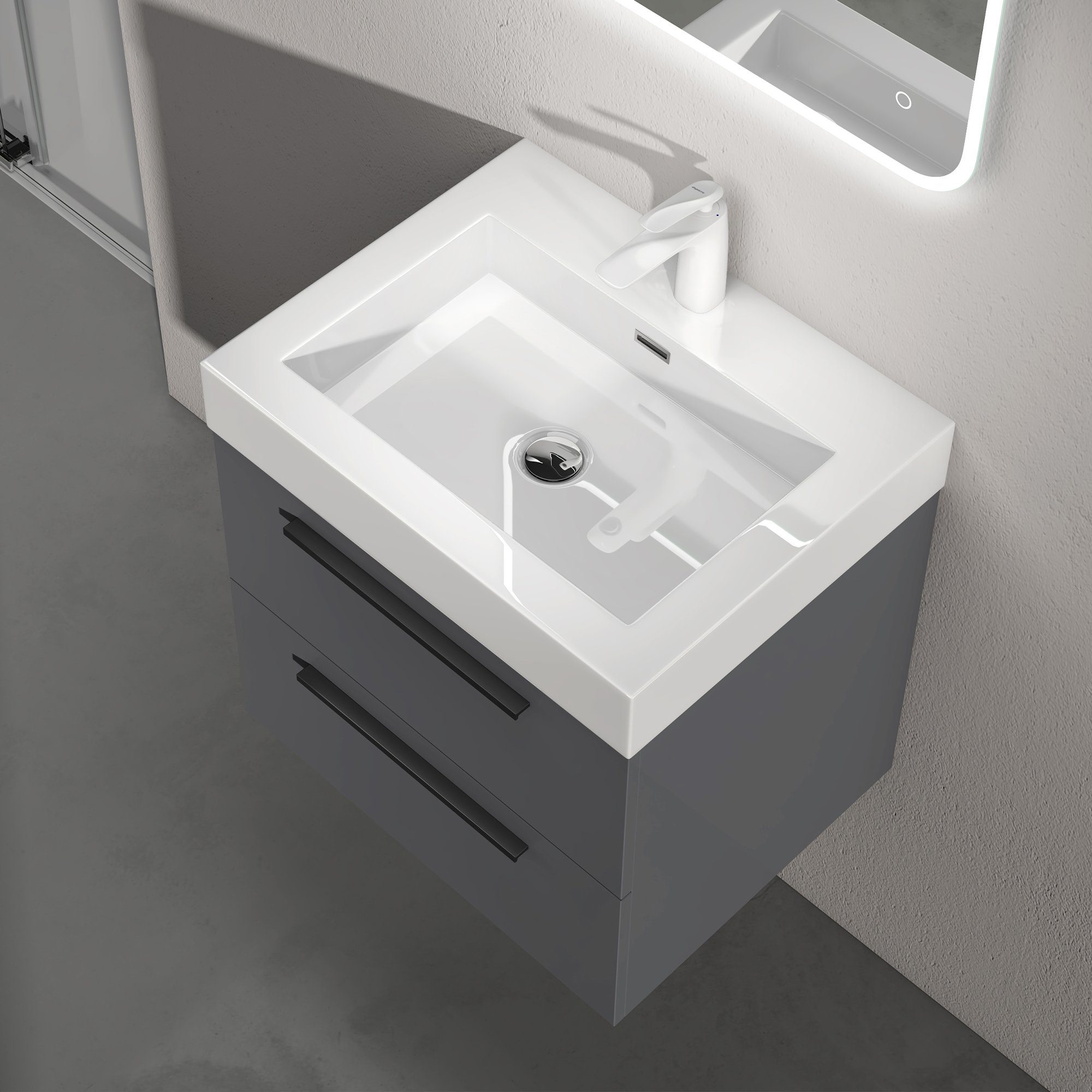 doporro Badezimmer-Set Badmöbel-Set Quadratto Waschbeckenunterschrank Wasch günstig online kaufen