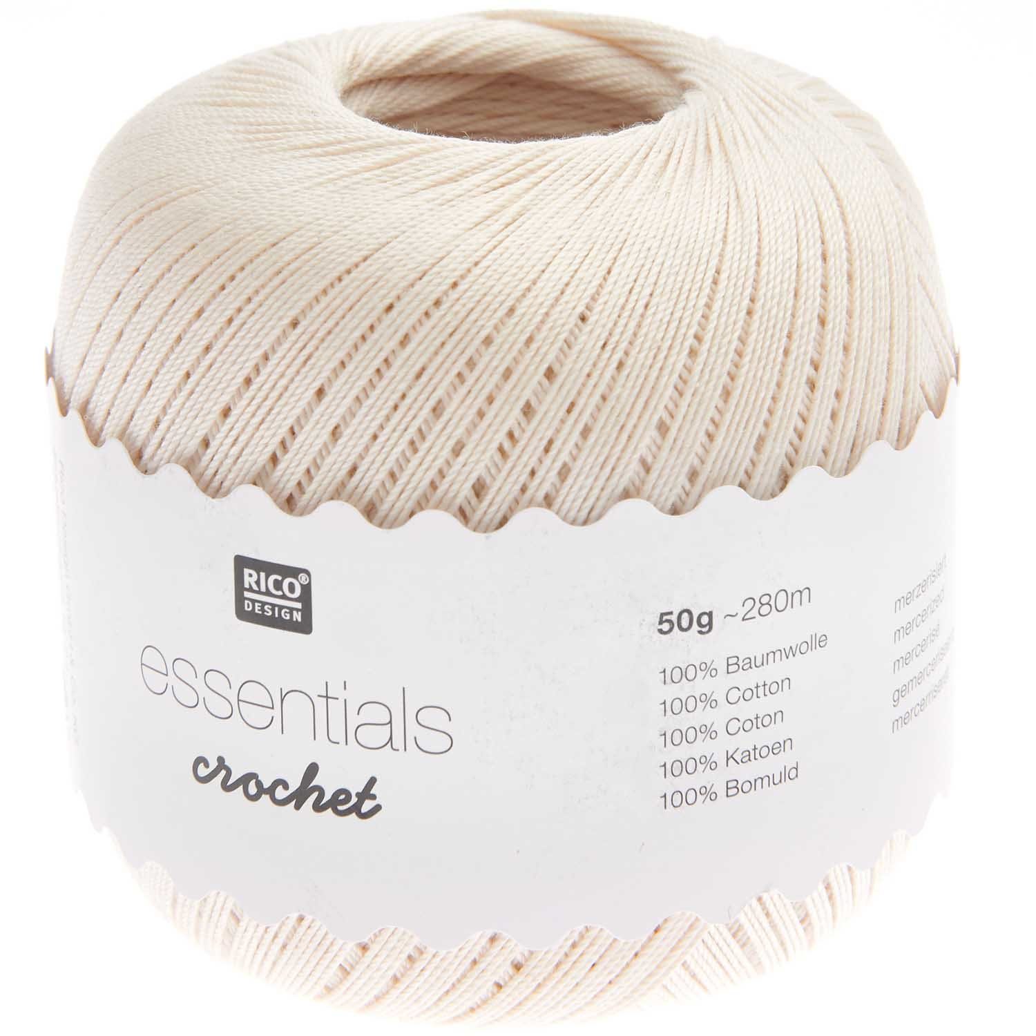 Rico Design Essentials Crochet Häkelgarn Baumwolle Stärke 10 zum Filet - Häkeln Häkelwolle, 280,00 m (Filethäkelgarn, dünnes Baumwollgarn), mercerisiert
