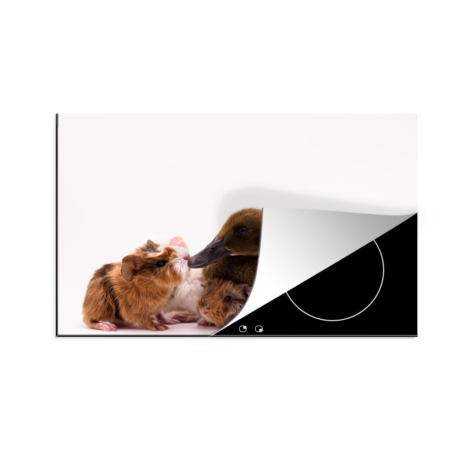 MuchoWow Herdblende-/Abdeckplatte Baby-Ente mit Meerschweinchen, Vinyl, (1 tlg), 81x52 cm, Induktionskochfeld Schutz für die küche, Ceranfeldabdeckung