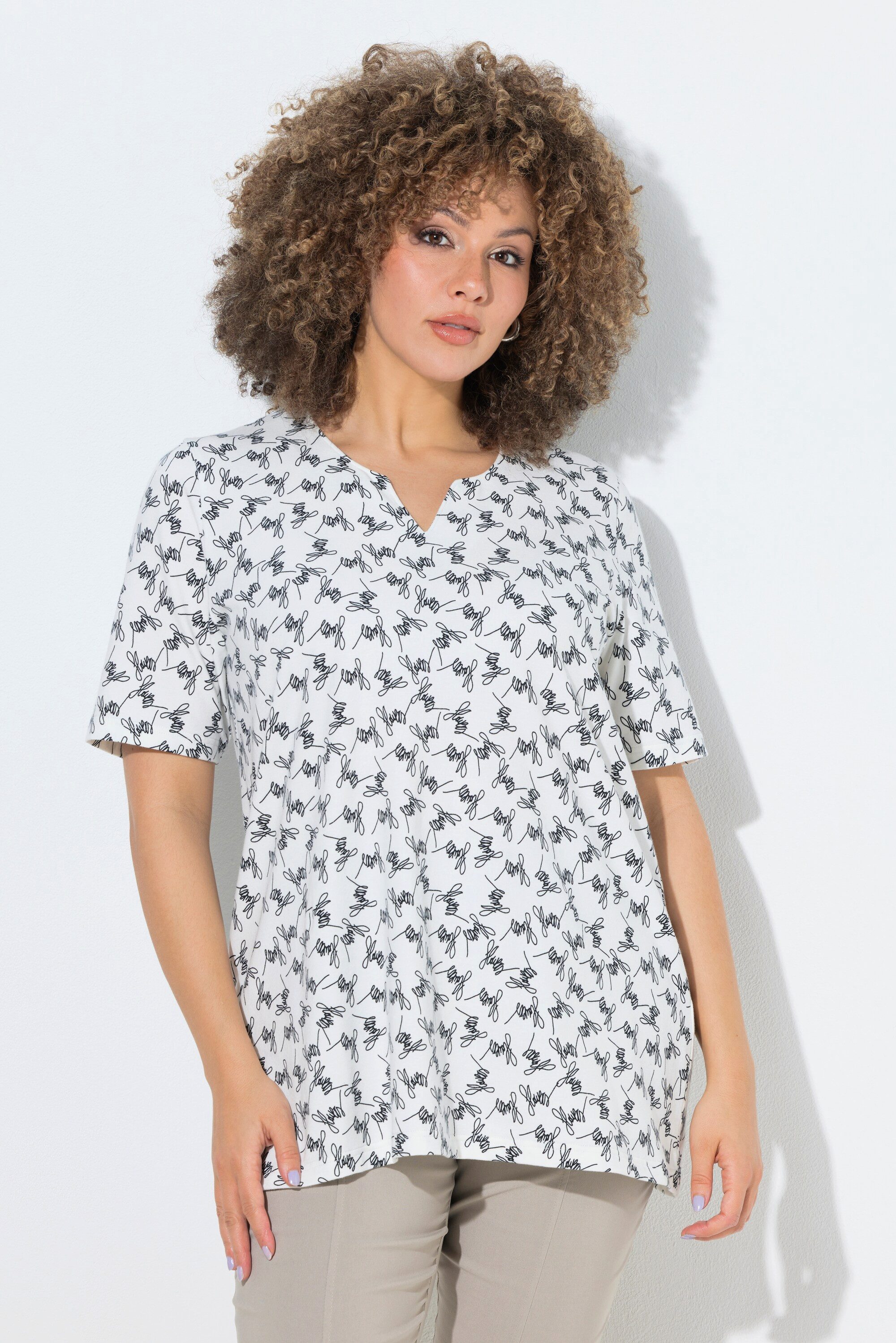 Ulla Popken T-Shirt T-Shirt gemustert A-Linie Tunika-Ausschnitt günstig online kaufen