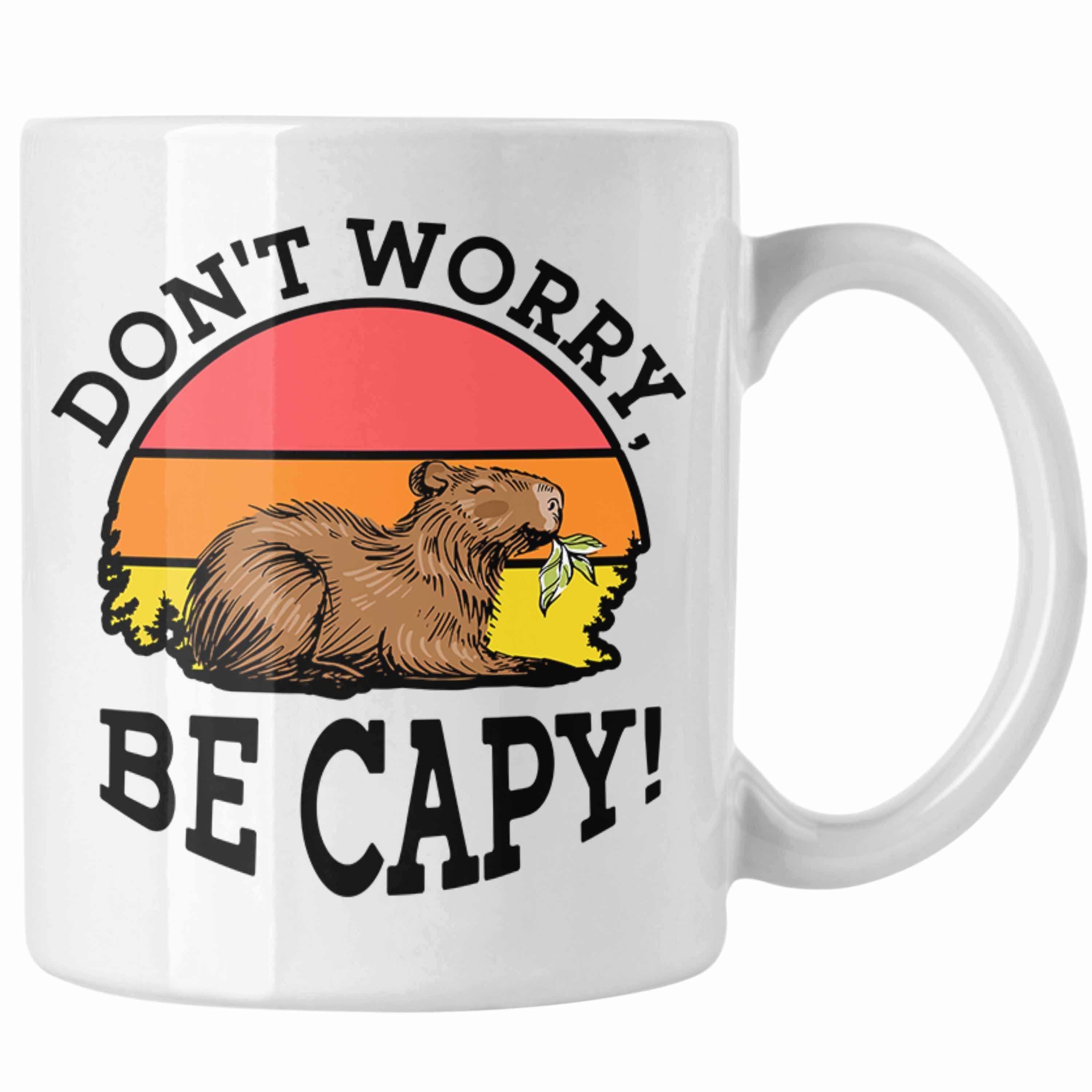 Trendation Tasse Lustige Tasse "Don't Worry Be Cappy" lustiges Geschenk für Capybara-Li Weiss