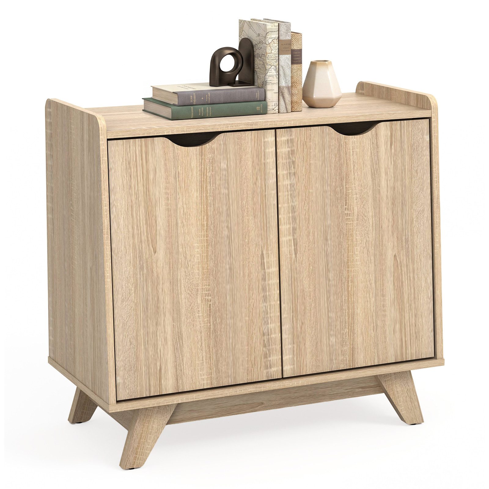 COSTWAY Sideboard Aufbewahrungsschrank Holz mit 2 Türen, mit verstellbaren Einlegeböden für Wohnzimmer