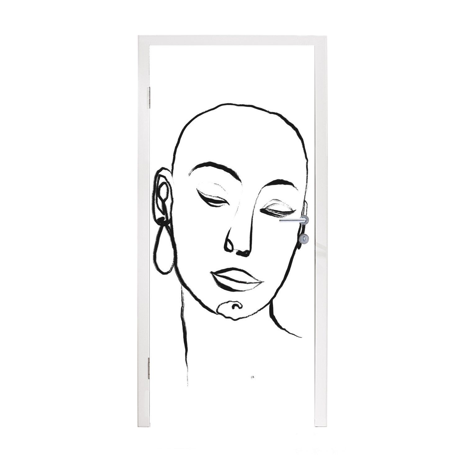 MuchoWow Türtapete Frau - Gesicht - Porträt, Matt, bedruckt, (1 St), Fototapete für Tür, Türaufkleber, 75x205 cm
