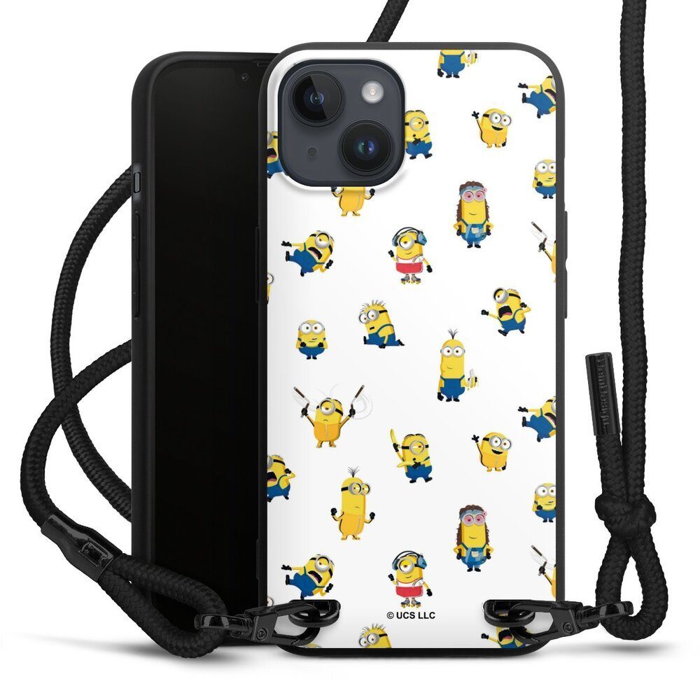 DeinDesign Handyhülle Ich – Einfach unverbesserlich Minions Kevin Minion Pattern White, Apple iPhone 14 Plus Premium Handykette Hülle mit Band Cover mit Kette