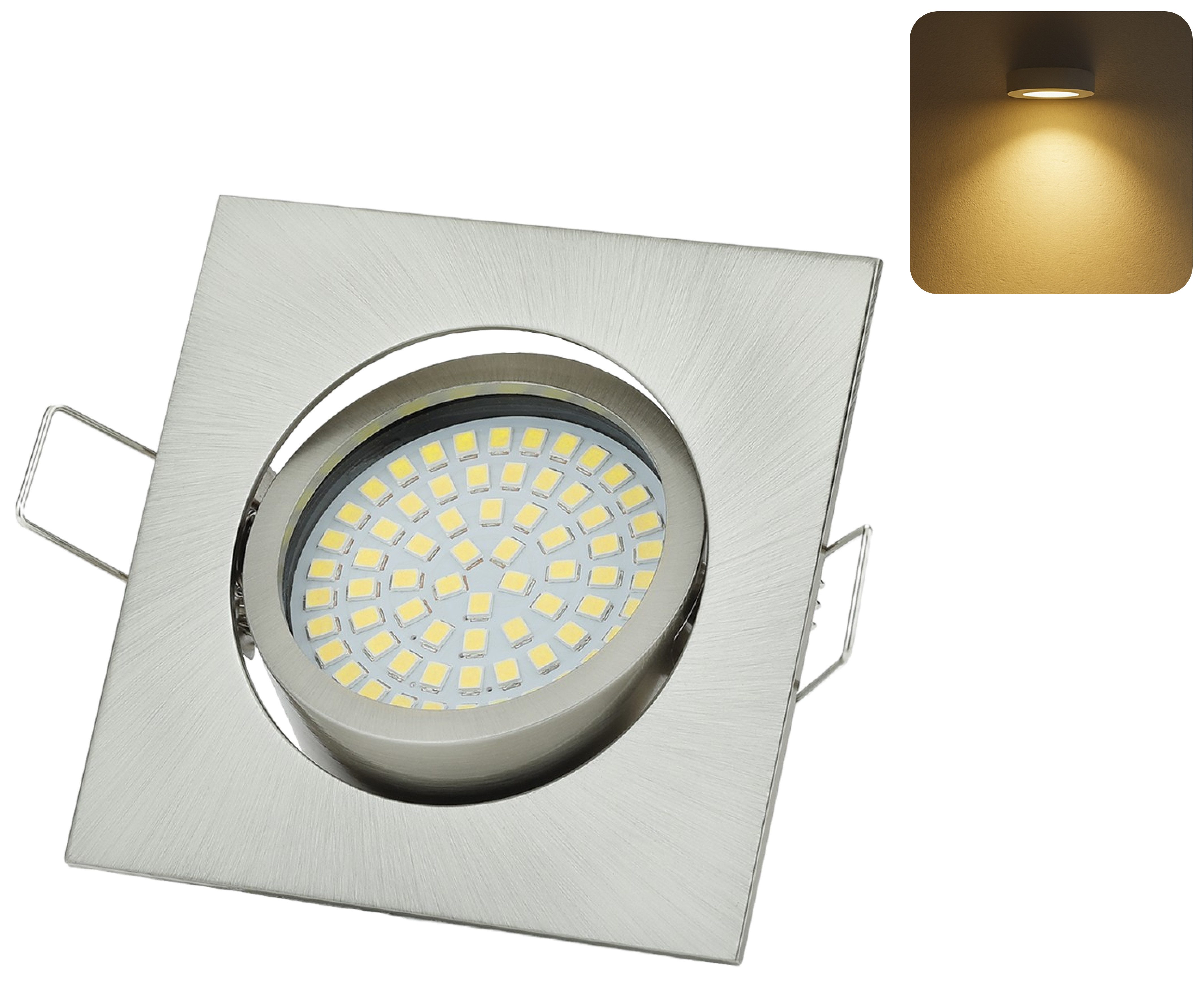 Sweet LED LED Einbaustrahler Flach 3,5W 230V Chrom Schwenkbar Einbauleuchte 3000K Deckenspots Ø75, 3000K, Warmweiß, Deckenspots, 82x82 mm, Einbauleuchte