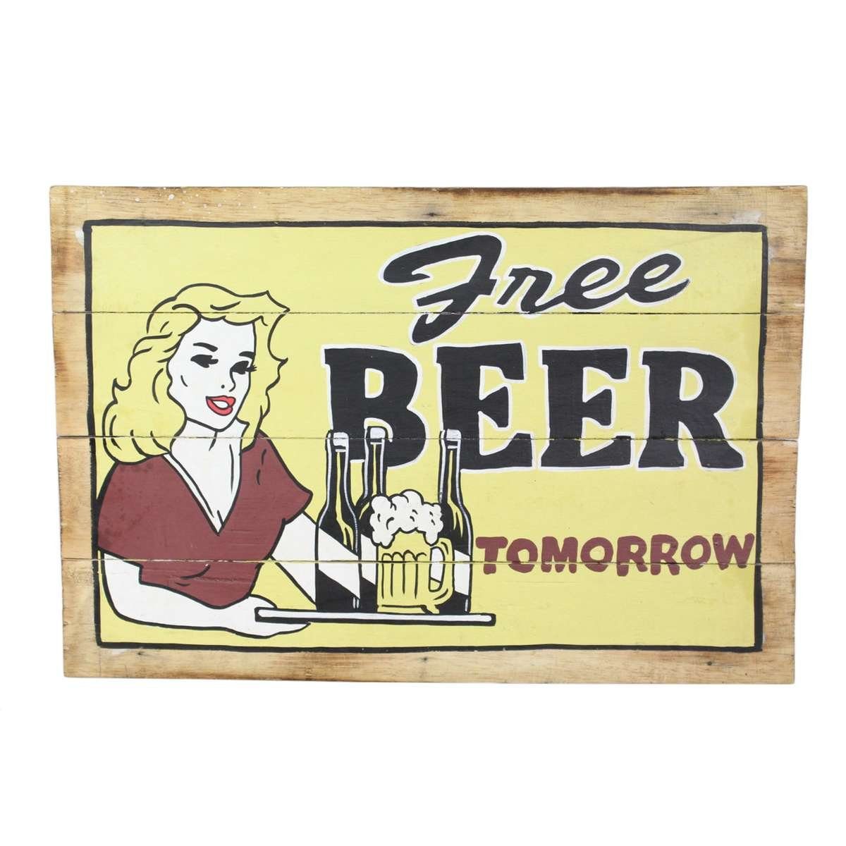 Galerie cm Handarbeit Wandbrett Deko Schriftzug gelb St), Lustiges Oriental Bar Free 60 Holzbild Frau (1 Barkeeper Beer, mit Beer Free