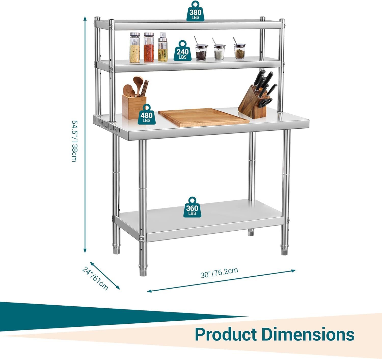 GarveeMore Arbeitstisch Edelstahl,Küchenarbeitstisch,Edelstahltisch mit Übe günstig online kaufen