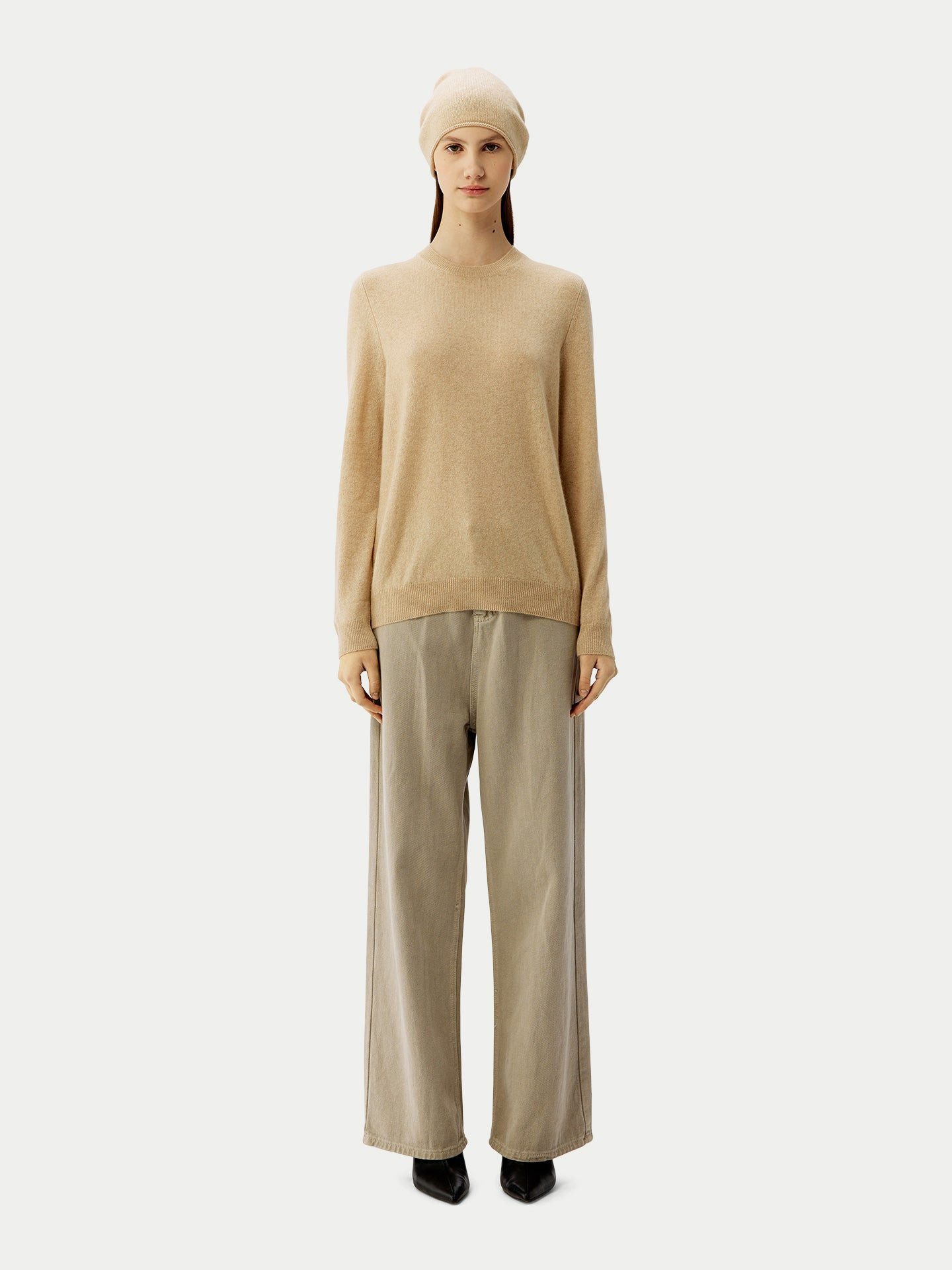 GOBI Cashmere Rundhalspullover Naturfarbe 99€ Kaschmir-Set aus Pullover und Mütze