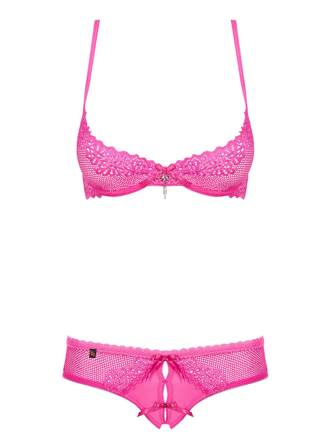 Set: Dekolleté-BH Frauen Dessous Spitzen Set aus BH mit Bügel-Cups und String mit ouvert