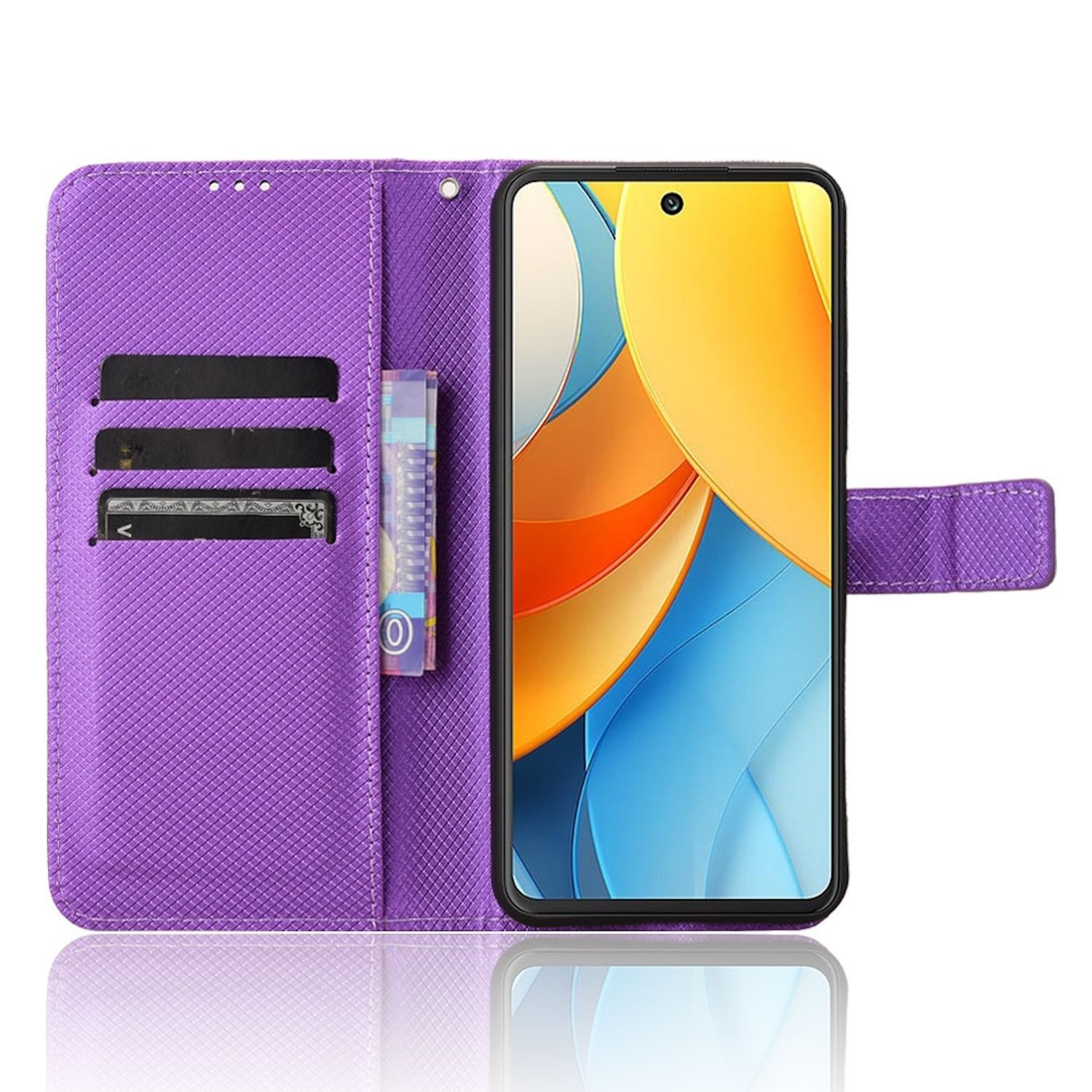 Wigento Smartphone-Hülle Für ZTE Blade V60 Vita / Axon 60 Lite Design Kunst Leder Hülle Lila, Diamantstruktur PU-Lederhülle mit Kartenfächern und Standfunktion
