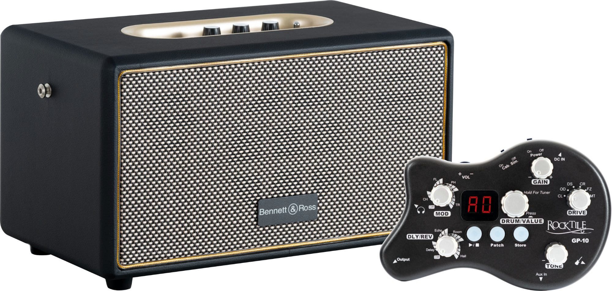 Rocktile GP-10 / BB-860A Gitarren Amp Set - E-Gitarre spielen oder Musik hören Audioverstärker (Anzahl Kanäle: 1, 60 W, Bluetooth Lautsprecher mit Tragegurt, Headphone Amp & Audiokabel)