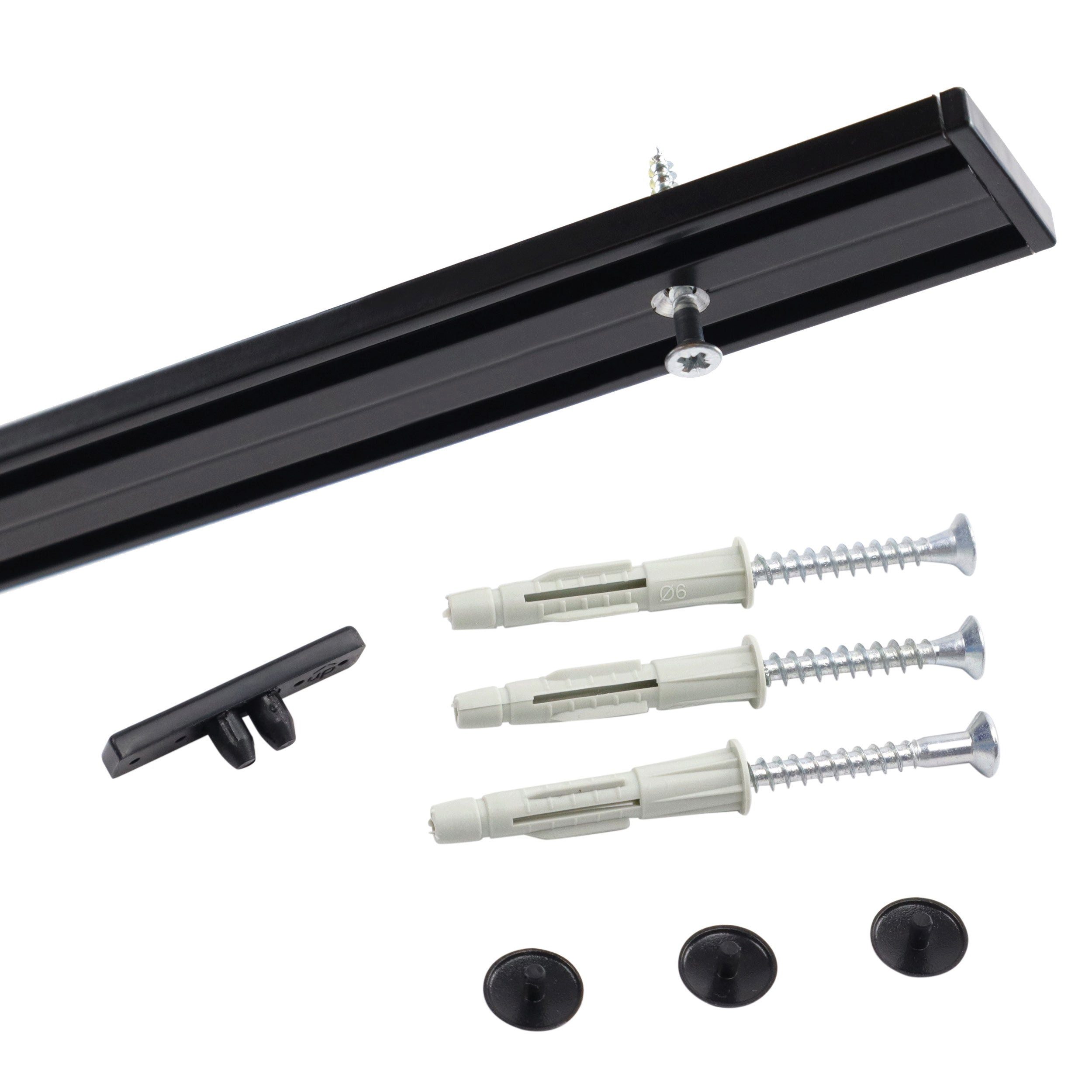 Deco-Raum Gardinenschiene Minimal, 2-läufig, kürzbar, Wunschmaßlänge, Deckenmontage, verschraubt, Aluminium, Komplett-Set vorgebohrt