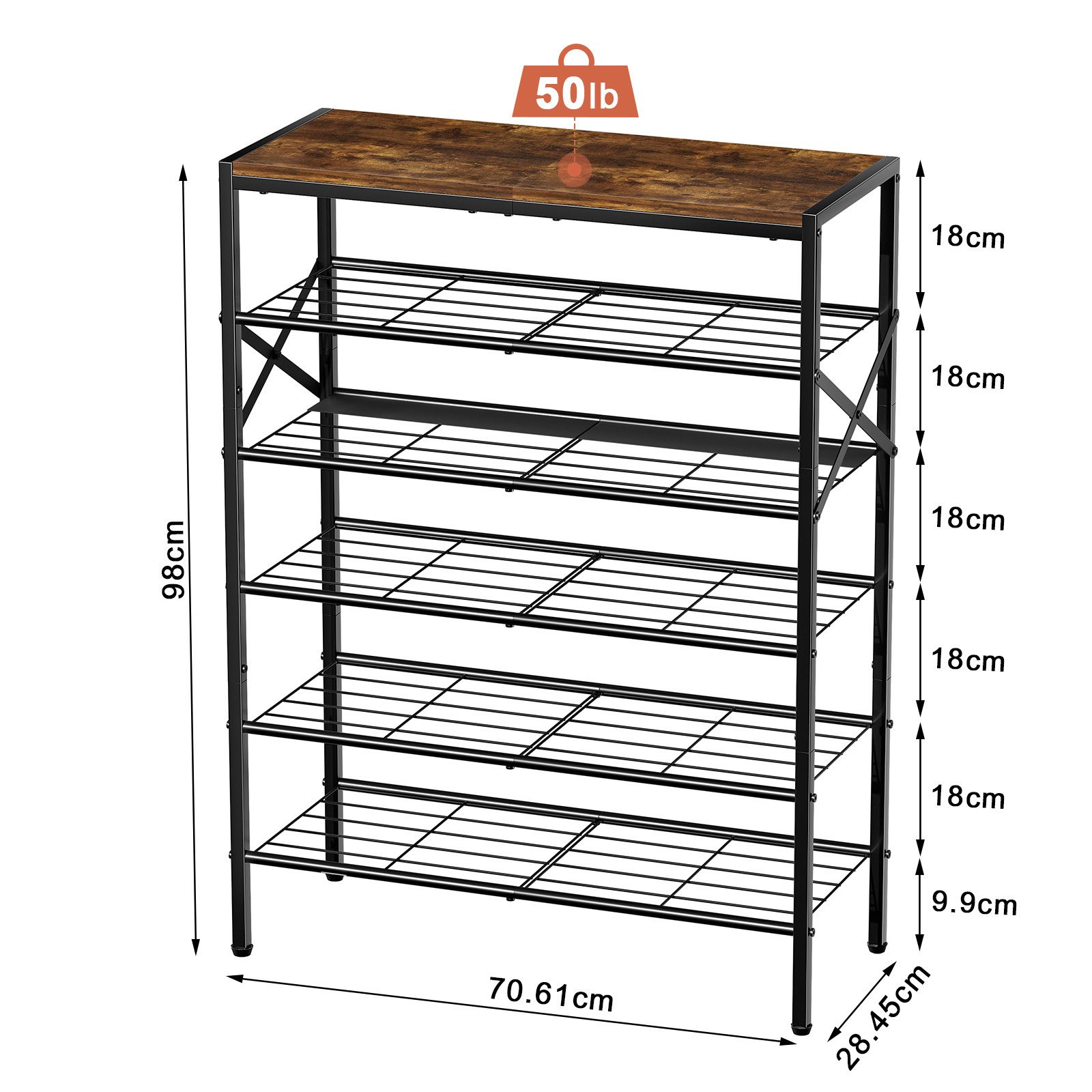 FABATO Schuhregal Metall-Schuhregal mit Holz-Ablageplatte, für 18-24 Paar S günstig online kaufen