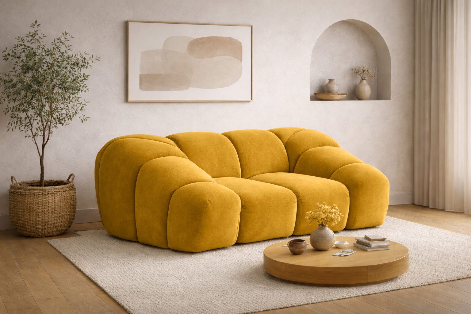 Kaiser Möbel Sessel modular für Wohnzimmer, Samtstoff Bluvel, CROISSANT (Einzelsessel, Einzelsessel), abgerundete Form,modulares System