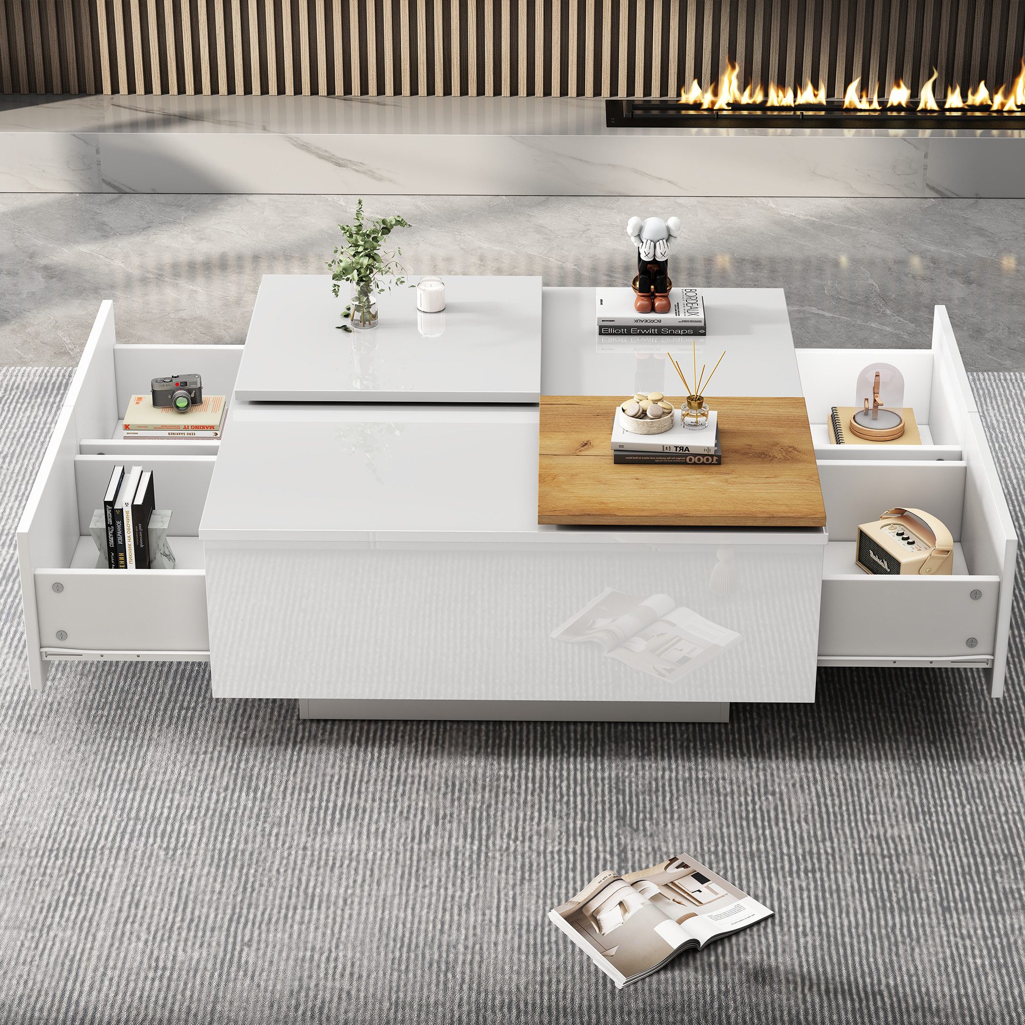 REDOM Couchtisch Modernes Schiebetischdesign, langlebige Spanplatte (Satztisch, Wohnzimmertisch Beistelltisch, 1-St., modernes Design), quadratisch, mit vier Schubladen