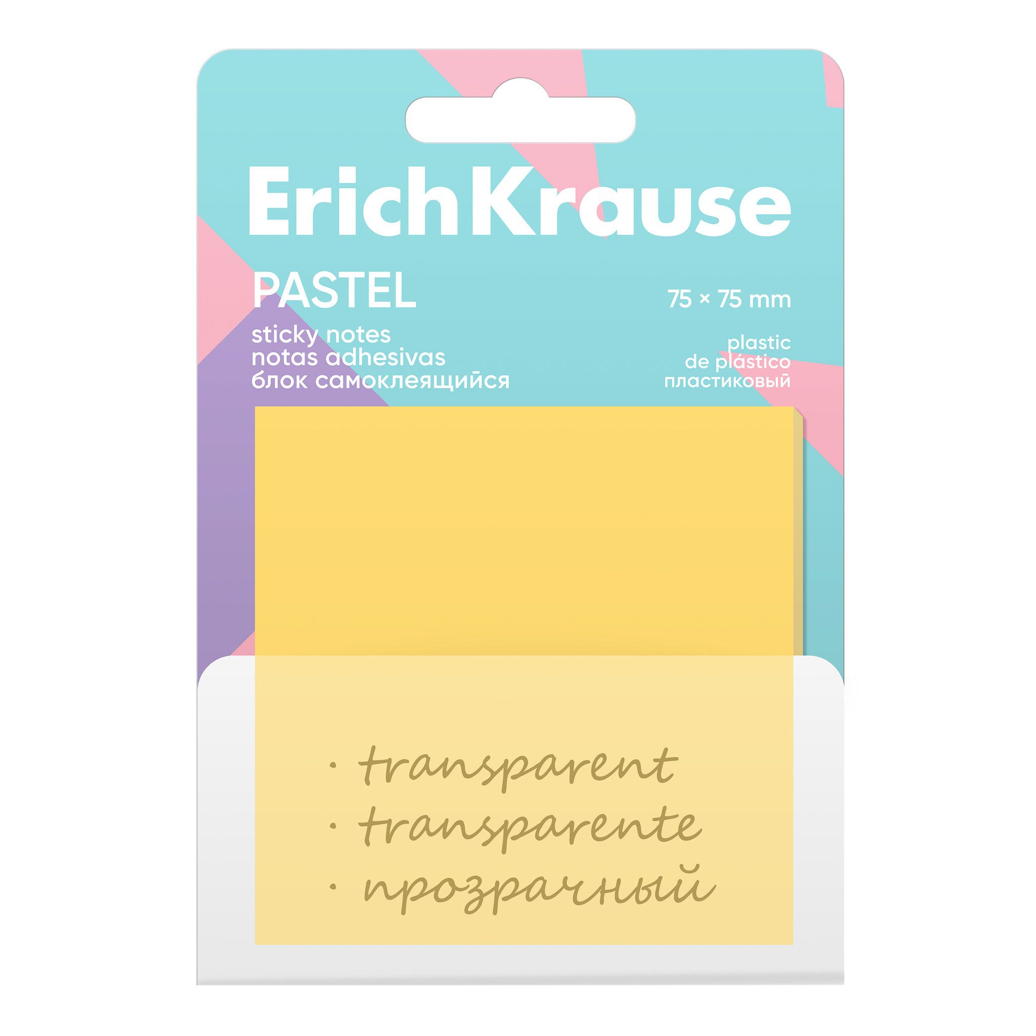 Erich Krause Haftnotizblock, Haftnotizen 75mm Plastik 50 Blatt transparent Gelb