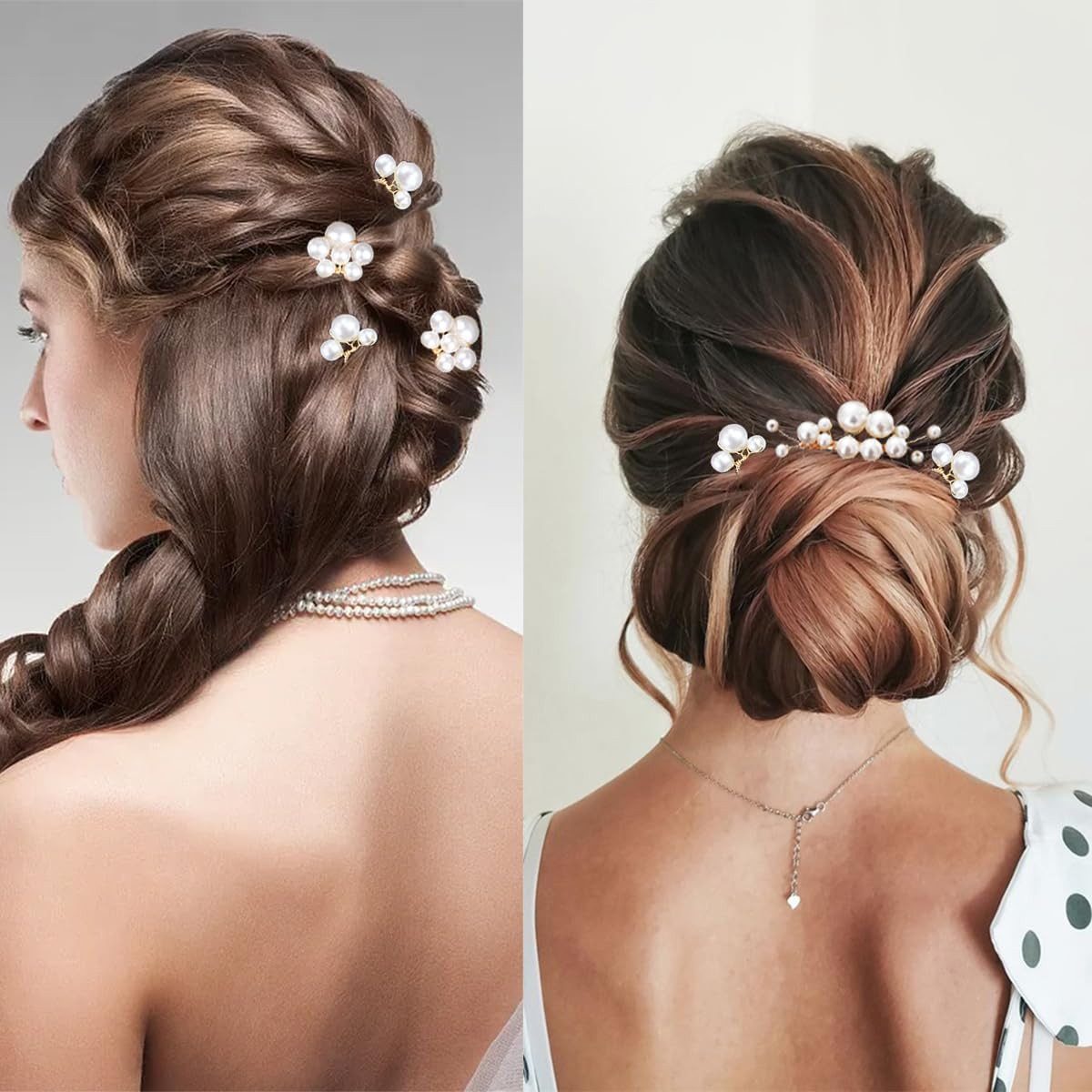 MOPUEA Diadem Braut Haarschmuck Set 5 Stück Haarnadeln Perlen Hochzeit Gold (Haarschmuck Set Braut Haarnadeln Haarkämme Hochzeit Gold, 5 Braut Haarkämme und Haa – Bild 5 von 5