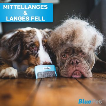 BluePet Fellkamm "Zauberkamm" patentierter Kamm mit rotierenden gefederten Zinken, für Langhaar Hunde und Katzen