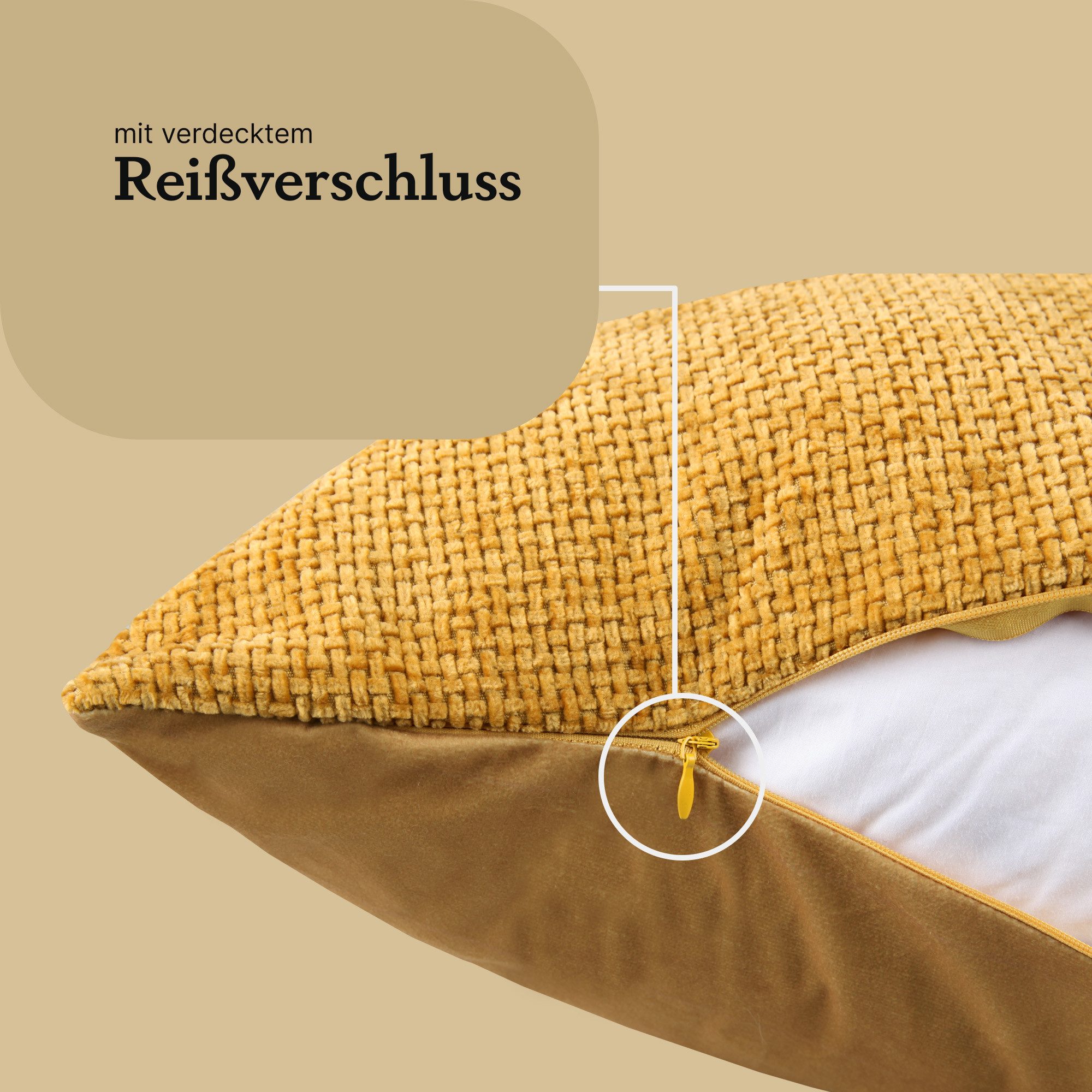 Bestlivings Kissenhüllen Chenille Cross, 60x60cm, verdeckter Reißverschluss, waschbar bei 30 °C – Bild 5 von 5