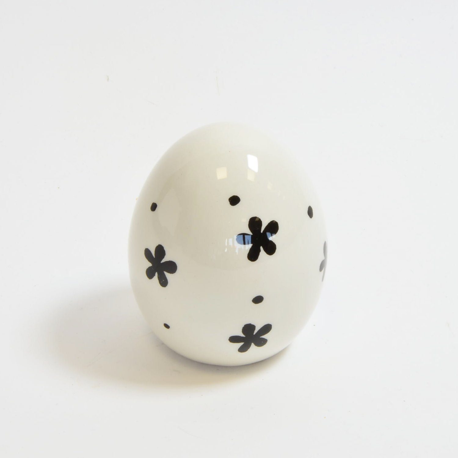 Posiwio Dekofigur Ei aus Deko H 9,5 cm Keramik Osterfigur weiß-schwarz