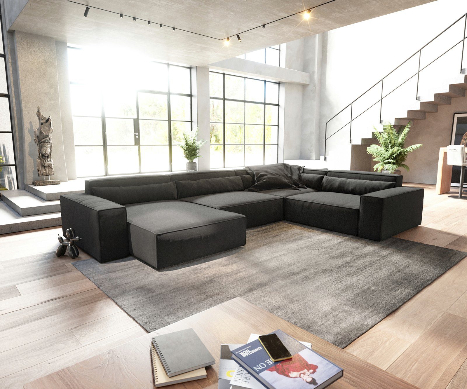 DELIFE Wohnlandschaft Sirpio, XL Mikrofaser Schwarz günstig online kaufen