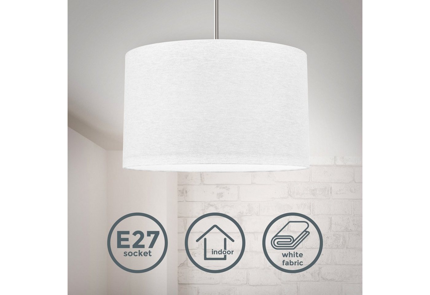 B.K.Licht Pendelleuchte, Hängeleuchte, LED Pendelampe Stoff Textil Lampenschirm Deckenlampe Esstisch Wohnzimmer E27 weiß-HomeTrends