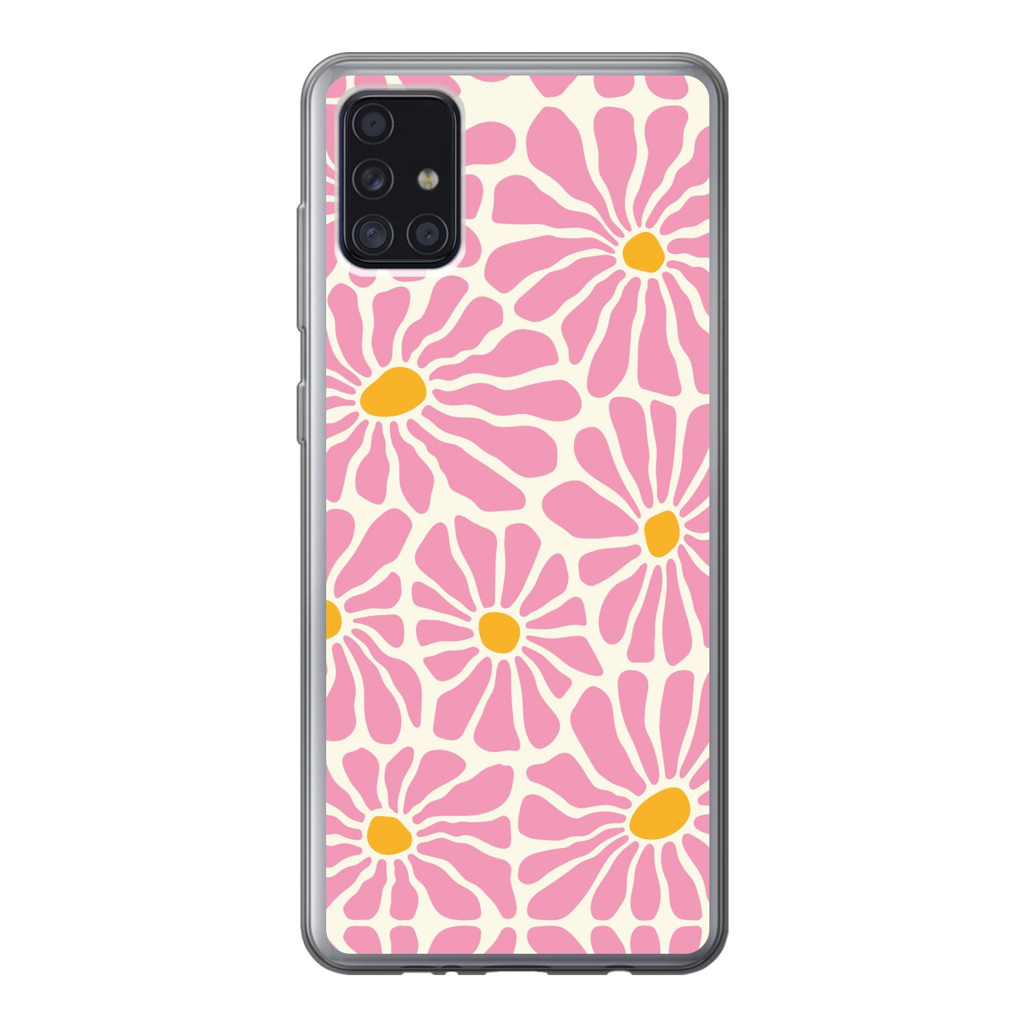 MuchoWow Handyhülle für Samsung Galaxy A52 5G Blumen - Muster - Rosa - Beige - Orange, Smartphone-Bumper, Print, Handy Schutzhülle Dünn