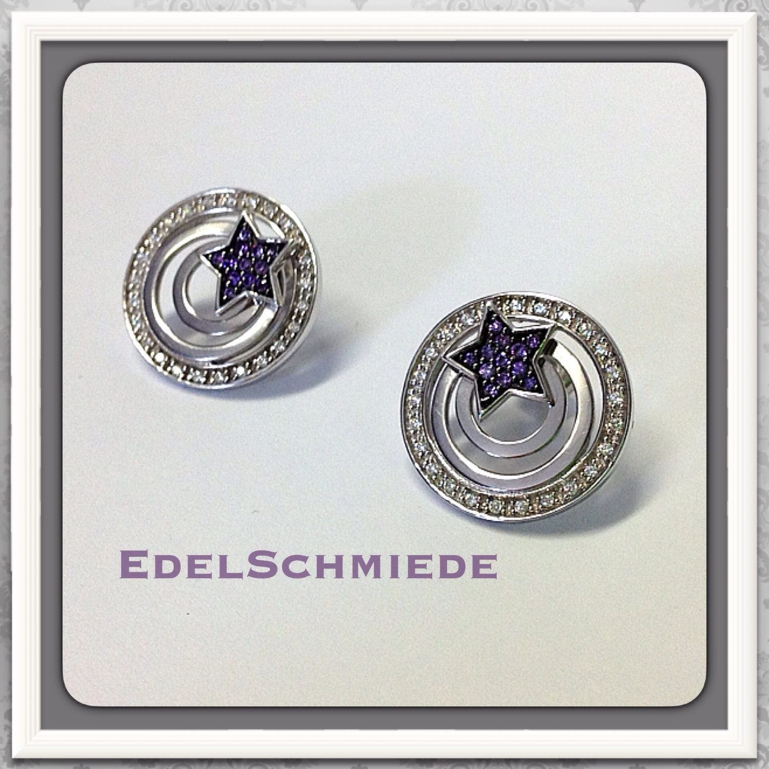 Ohrstecker-Set Edelschmiede925 Silberohrstecker mit einem lila Stern, 925/- rhod