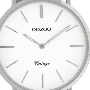 OOZOO Quarzuhr Oozoo Damen Armbanduhr silber Analog, (Analoguhr), Damenuhr rund, groß (ca. 40mm) Edelstahlarmband, Fashion-Style