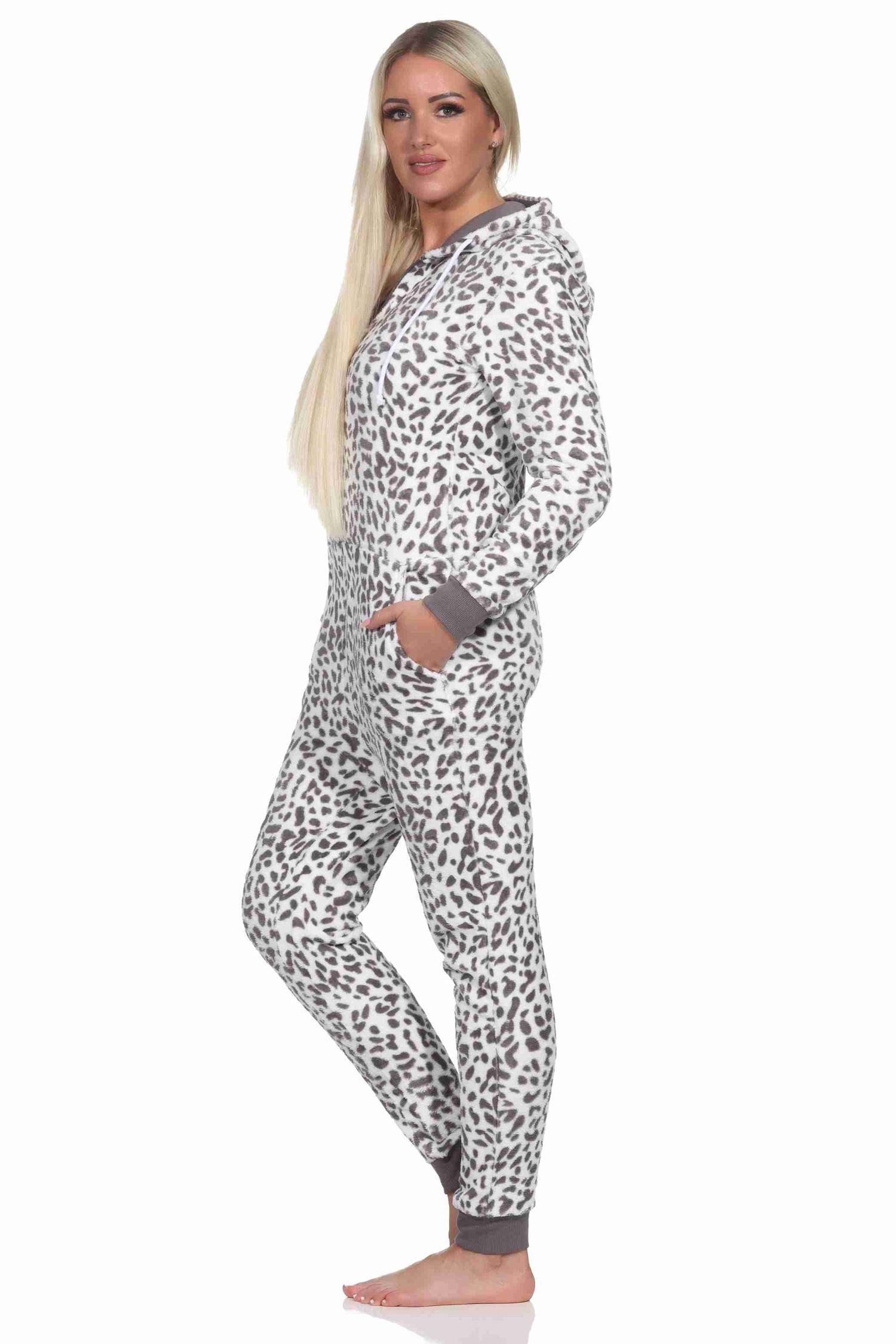 Normann Pyjama Damen Einteiler Overall braun Schlafanzug Coralfleece Jumpsuit aus
