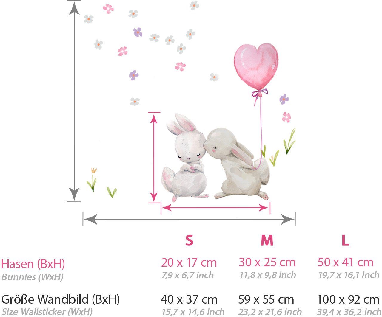 little DECO Wandtattoo »Little Deco Wandtattoo Küssende Hasen mit Luftballon Rosa Herzform«-HomeTrends