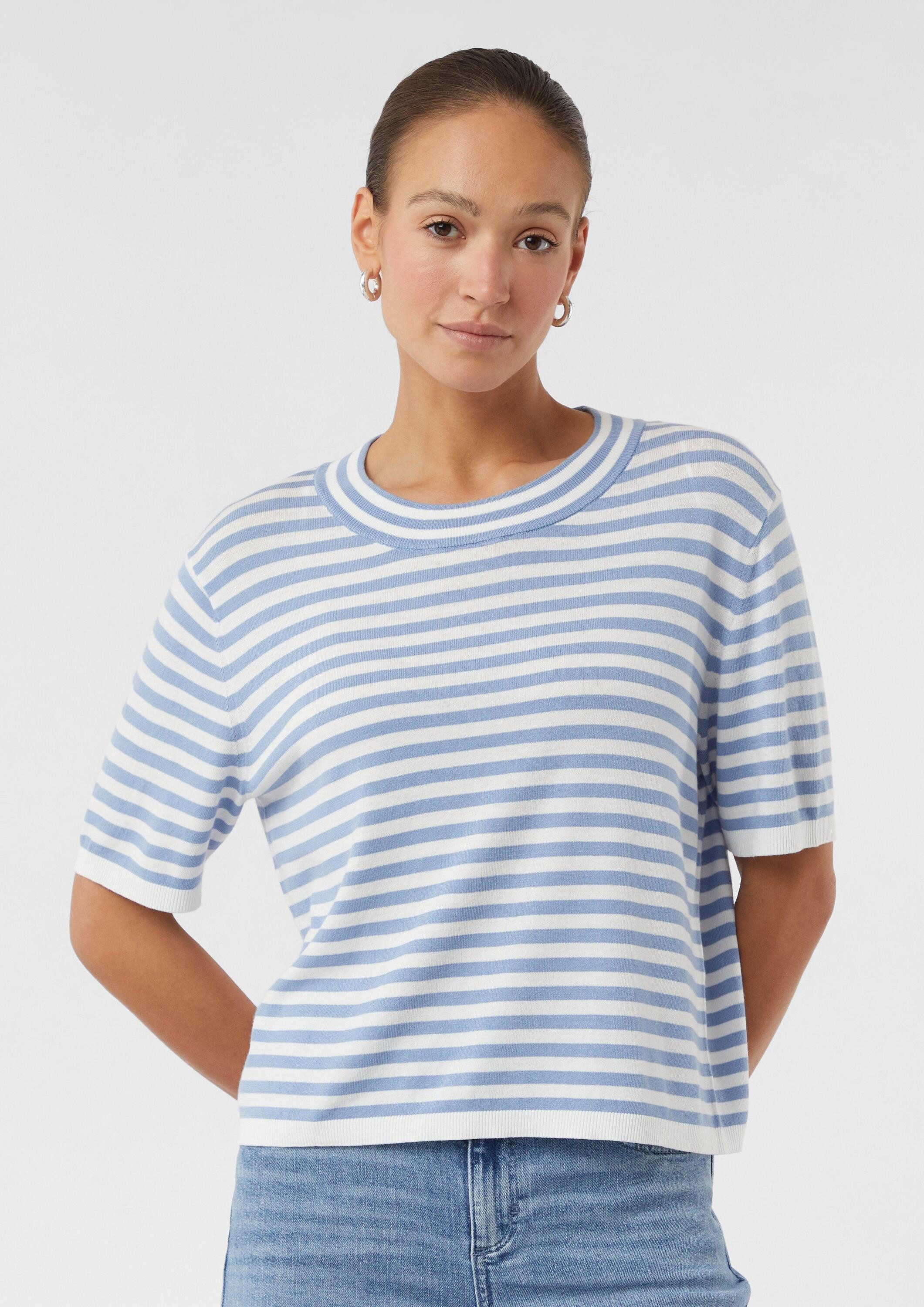 comma Kurzarmpullover Strickpullover Kurzarm-Pullover aus Feinstrick im Boxy Fit